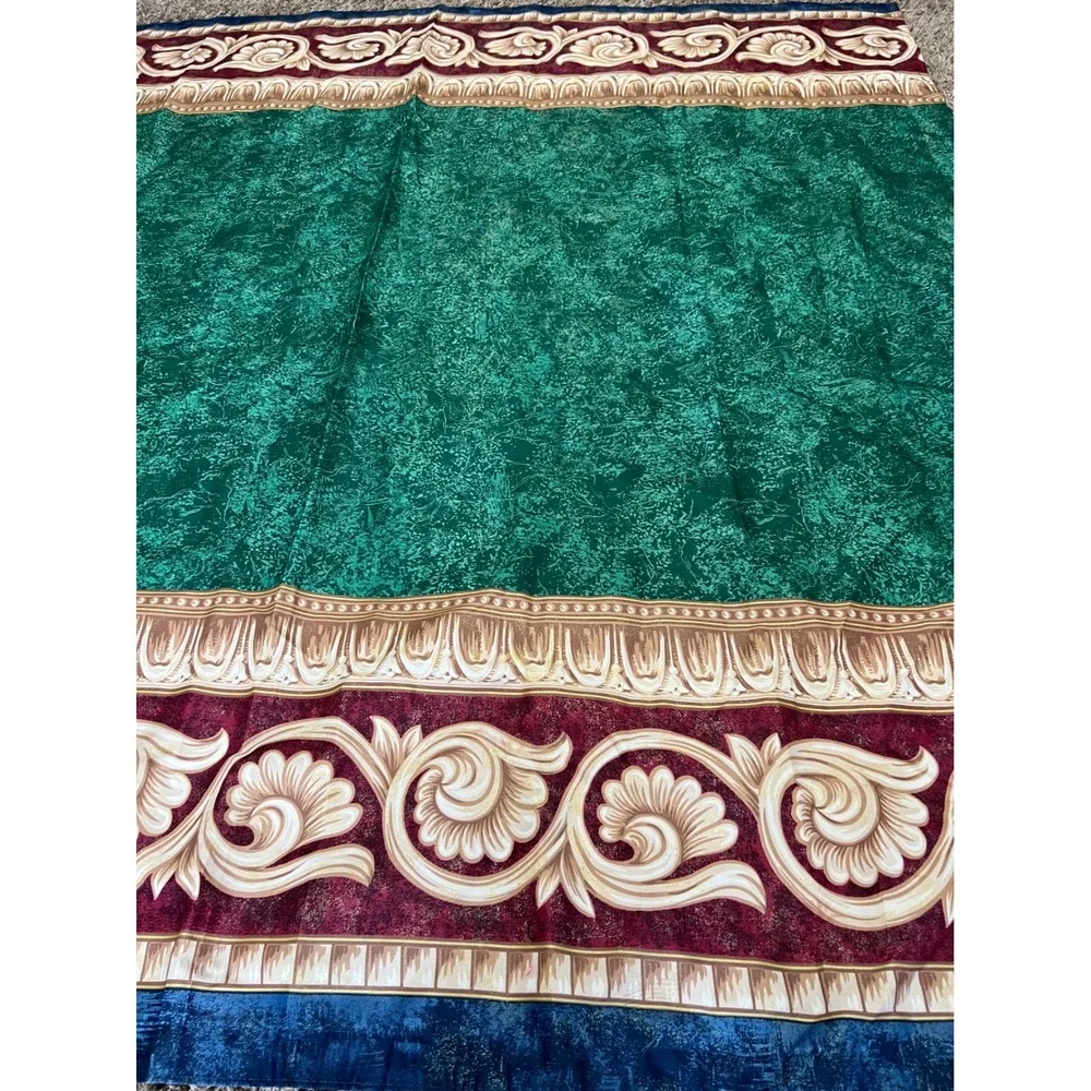 VTG 90s Dawson Home Fashions Shower Curtain Emerald Green Scroll Border